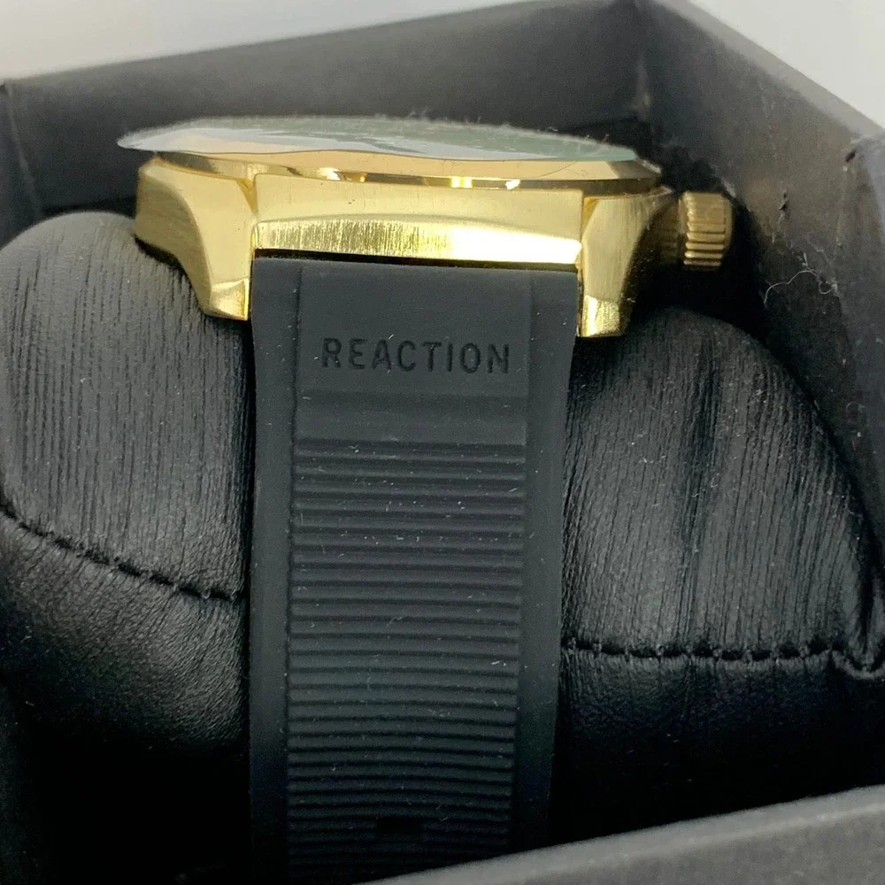 Reaction Kenneth Cole Men's Gold‎ Tone Watch with Black Band and Box
